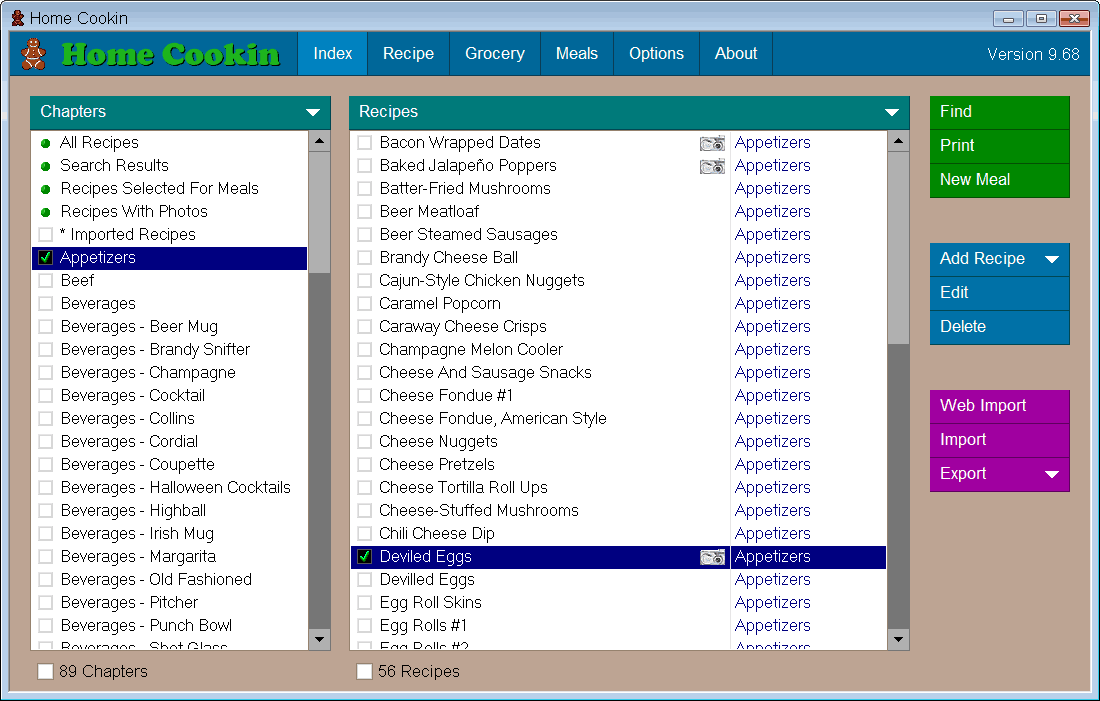 Home Cookin Index Screen