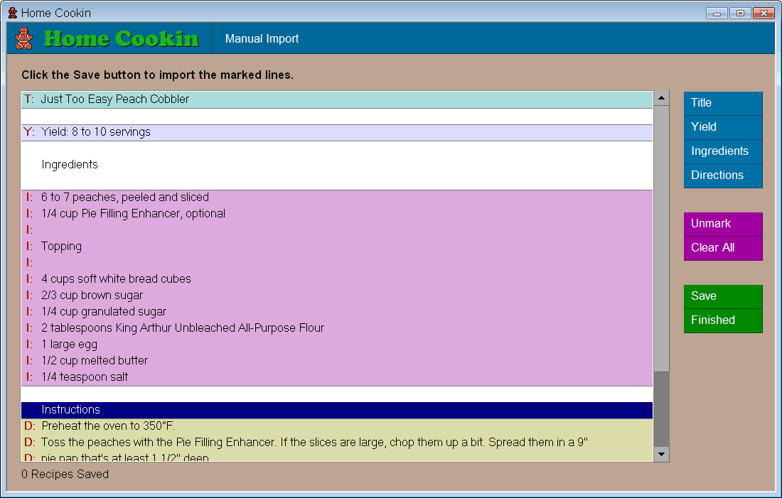 Manual import screen