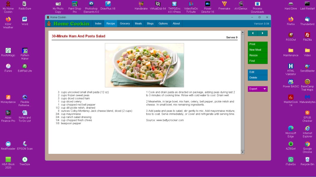 Windows 11 Desktop with Home Cookin Recipe Software
