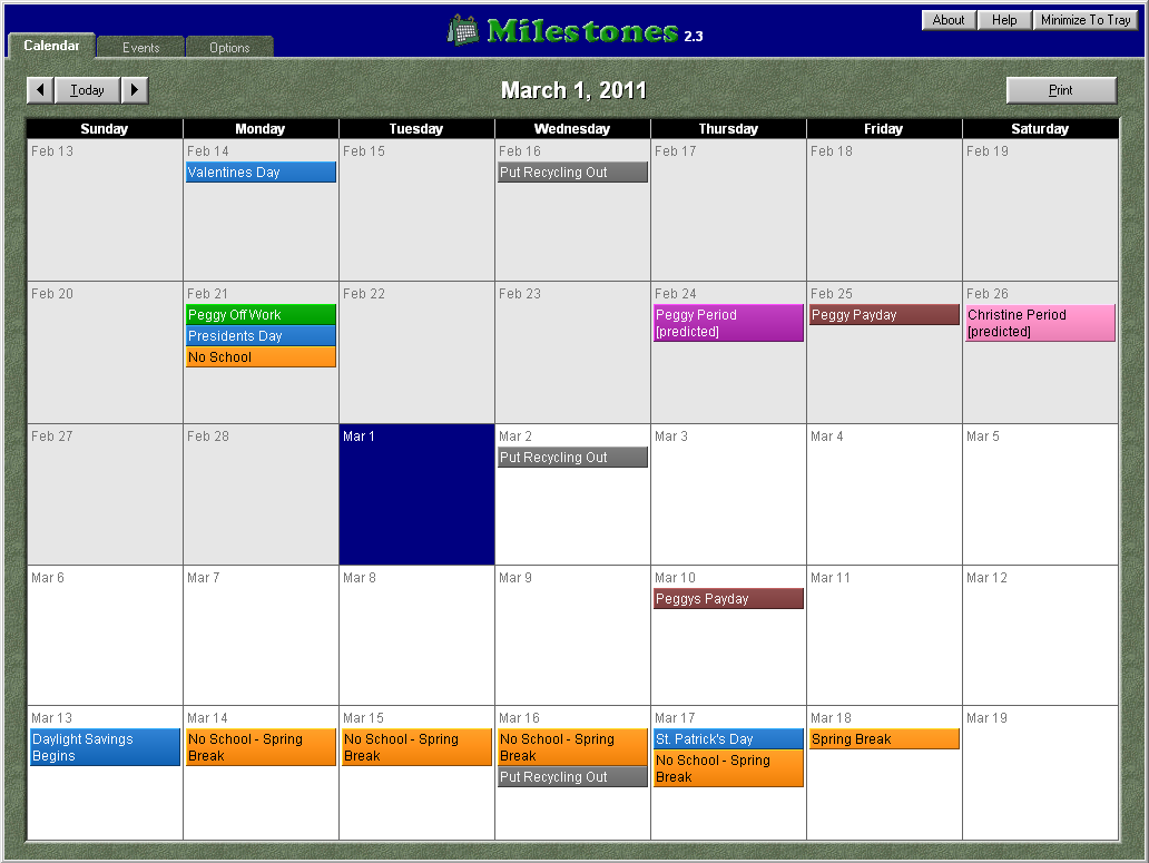 Calendar Software, Menstrual Calendar, Weekly Planner, Diary Software