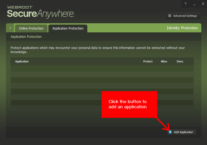 Webroot application list